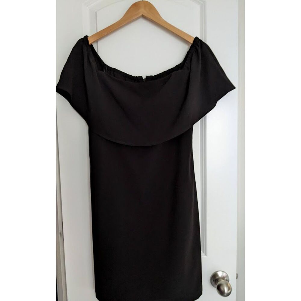 Women's Charles Henry Off the Shoulder Ruffle Black Mini Dress Size Small - Picture 1 of 2